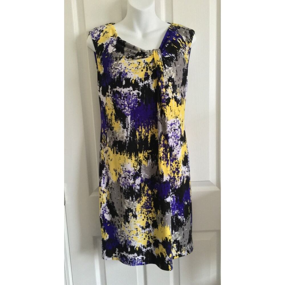 Donna Ricco New York Lined Splatter Dress Sz. 8 Purple/Gray/Black/Yellow/White